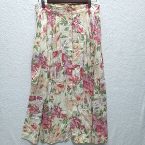 Cottage Core Boho Floral Midi Skirt Women's Pleated Button-Down Prairie New Look